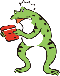 通帳を見て驚くカエル