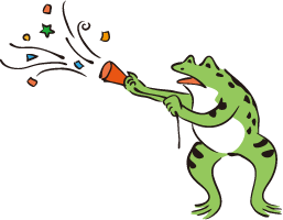 お祝いしているカエル