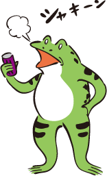 エナジードリンクを飲むカエル