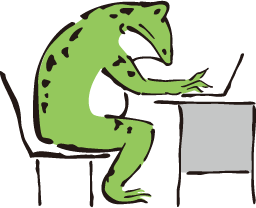 PCに向き合うカエル